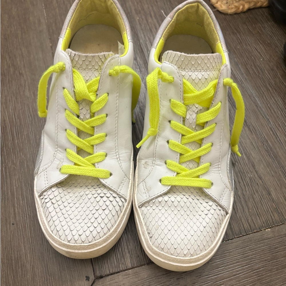 Dolce Vita White and Yellow Sneakers with Perforated Leather